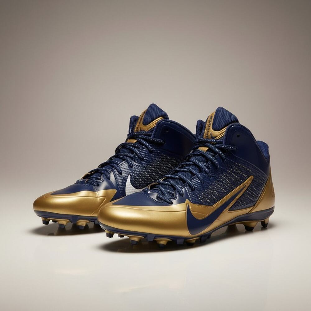 Nike Alpha Pro Mid Football Cleats Mens 16 Navy Gold Molded Stud